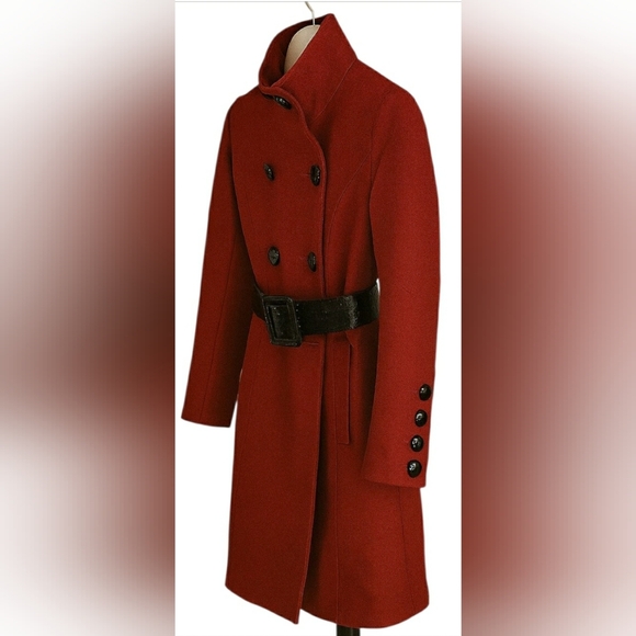 Preppy Retro Hipster Red Wool Small  Baddie Holiday Midi Pea Coat - Picture 2 of 11